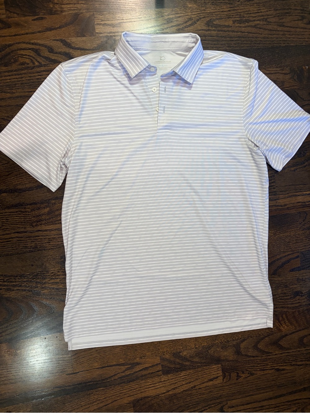 Southern Tide Men’s L Gray White Stripe Performance Driver Golf Polo